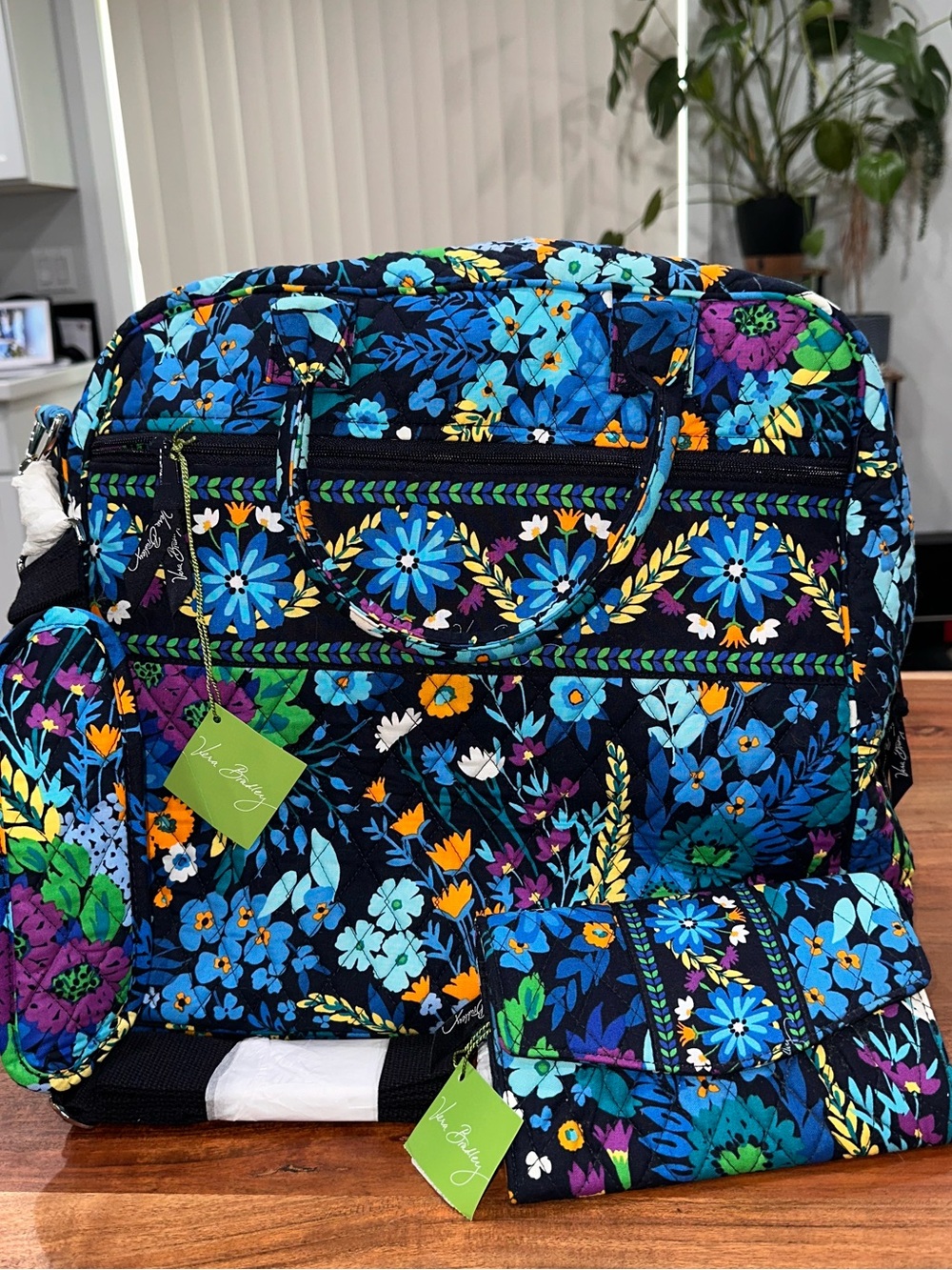 Vera Bradley Quilted Weekender Bag and wristlet in Midnight Blues print